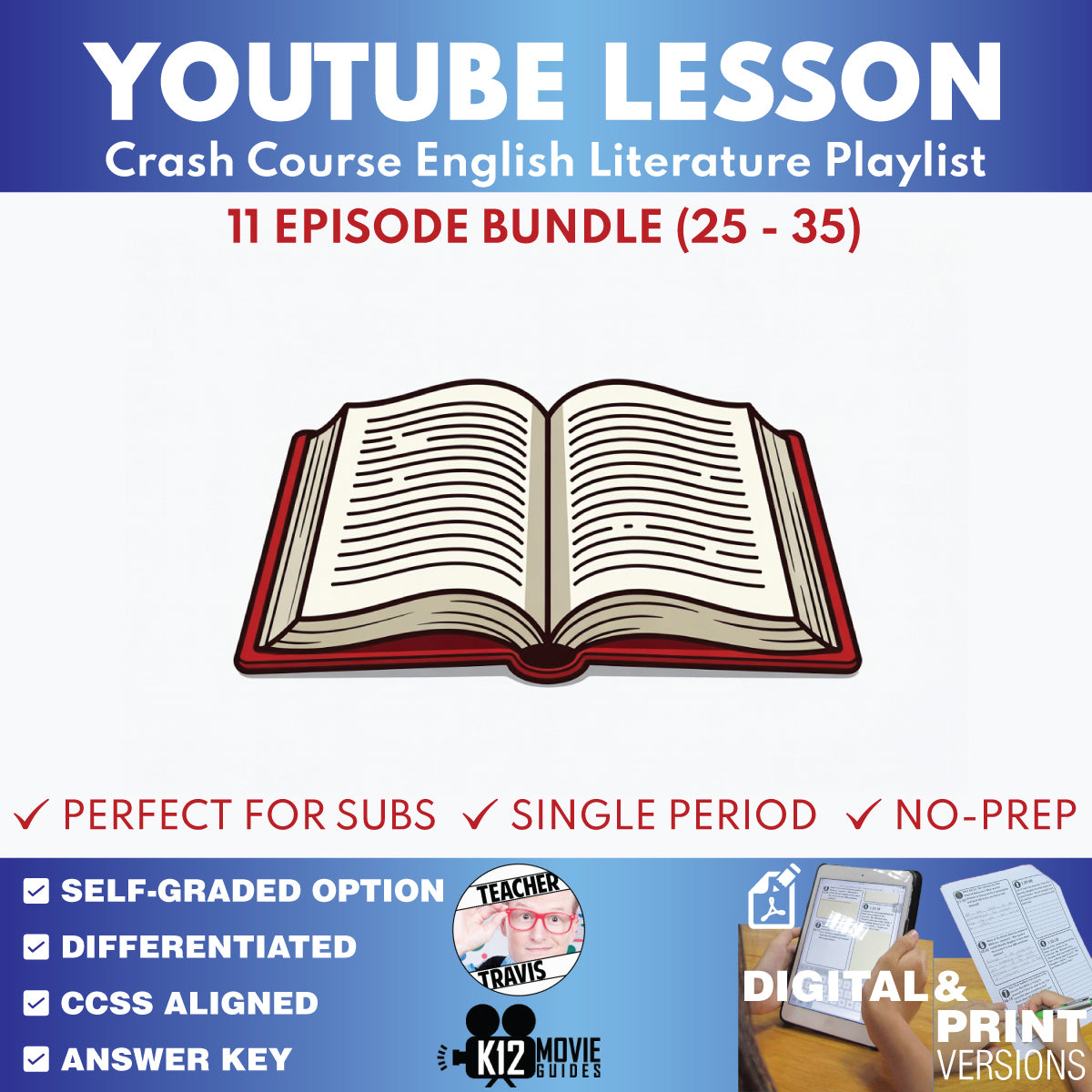 Crash Course English Literature #25–#35 video lesson bundle cover for grades 9–12 ELA