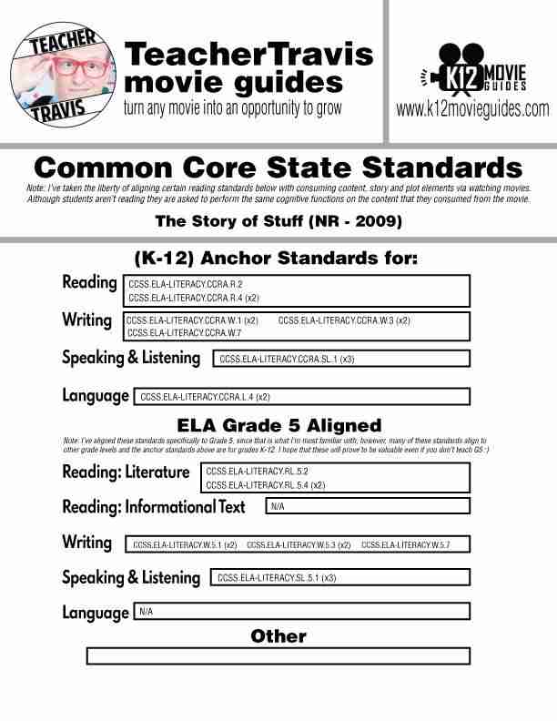 The Story of Stuff Video Guide | Worksheet | Questions (NR - 2009) CCSS