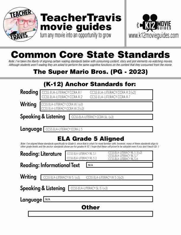 The Super Mario Bros. Movie Guide | Worksheet | Questions (PG - 2023) CCSS