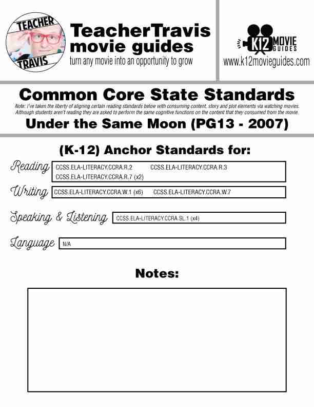 Under the Same Moon Movie Guide | Worksheet | Questions (PG13 - 2007) CCSS