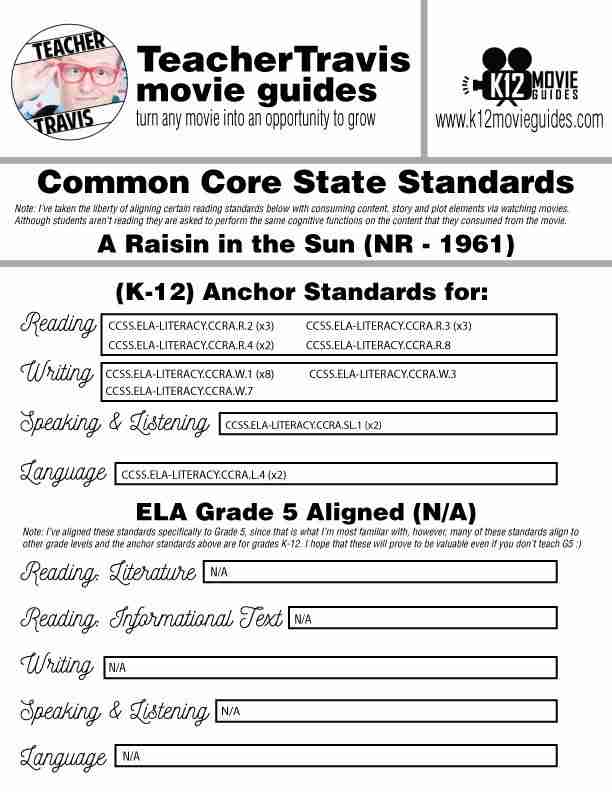 A Raisin in the Sun Movie Guide | Questions | Worksheet | Google (NR - 1961) CCSS