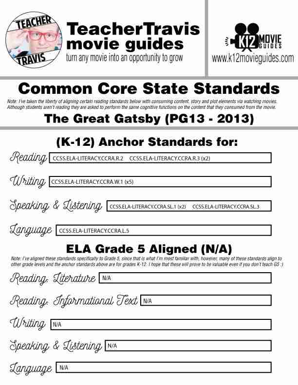 The Great Gatsby Movie Guide | Questions | Worksheet (PG13 - 2013) CCSS Alignment