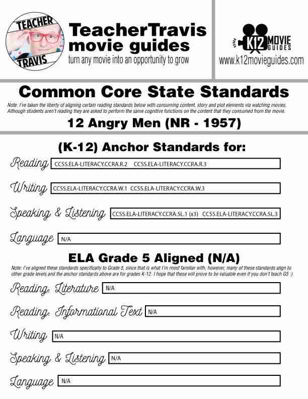 12 Angry Men Movie Guide | Questions | Worksheet (NR - 1957) CCSS Alignment