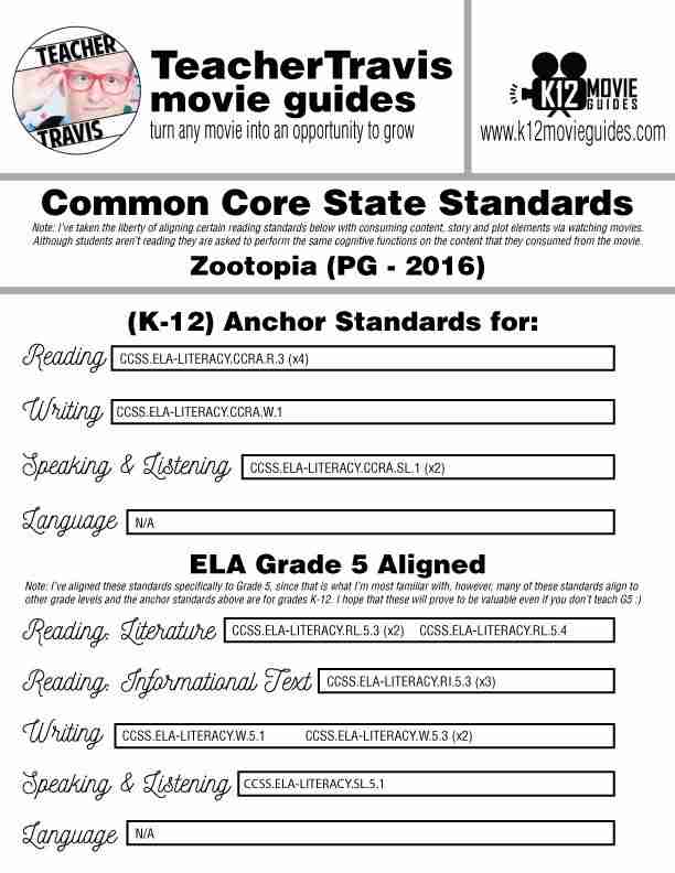 Zootopia Movie Guide | Questions | Worksheet (PG – 2016) CCSS Alignment