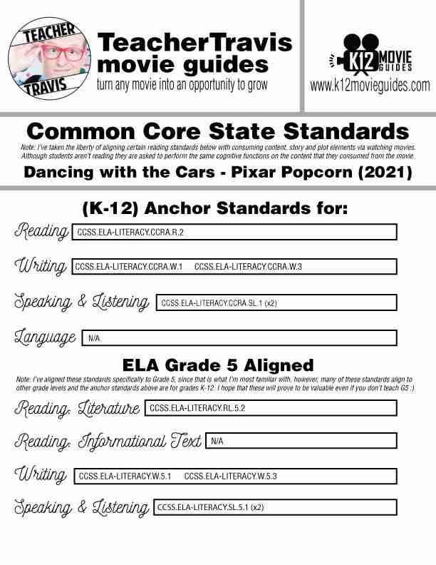 Dancing with the Cars Pixar Popcorn Short Video Guide (2021) CCSS