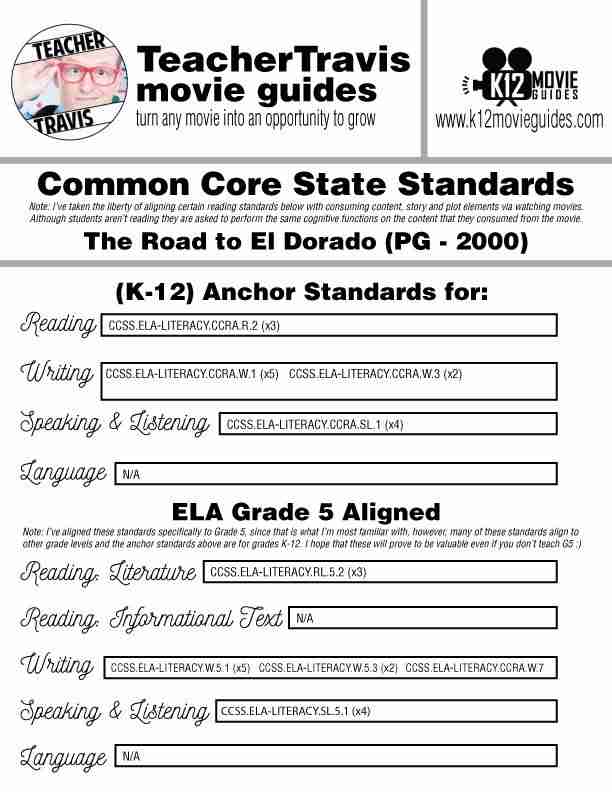 The Road to El Dorado Movie Guide | Questions | Worksheet (PG - 2000) CCSS