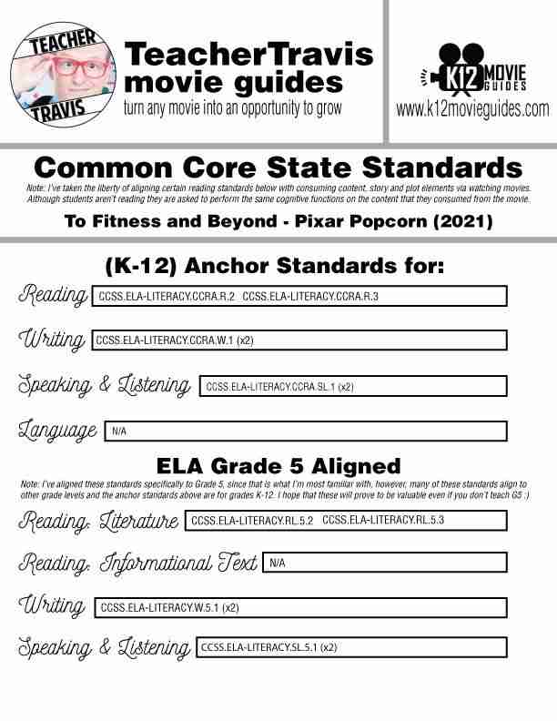 To Fitness and Beyond Pixar Popcorn Short Video Guide (2021) CCSS