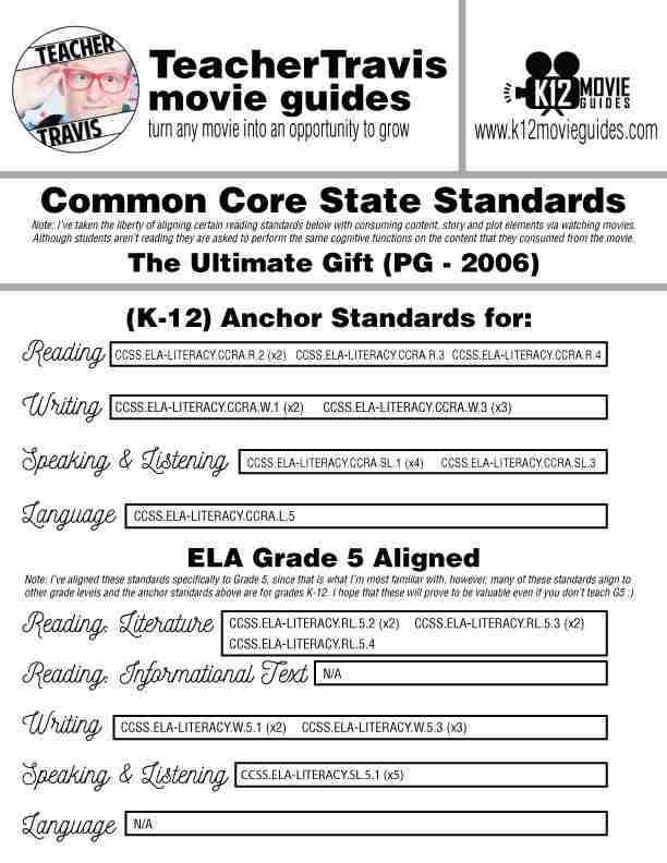 The Ultimate Gift Movie Guide | Questions | Worksheet (PG - 2006) CCSS Alignment