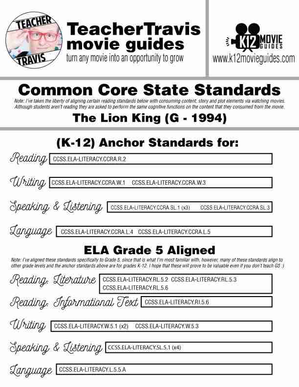The Lion King Movie Guide | Questions | Worksheet (G - 1994) CCSS Alignment