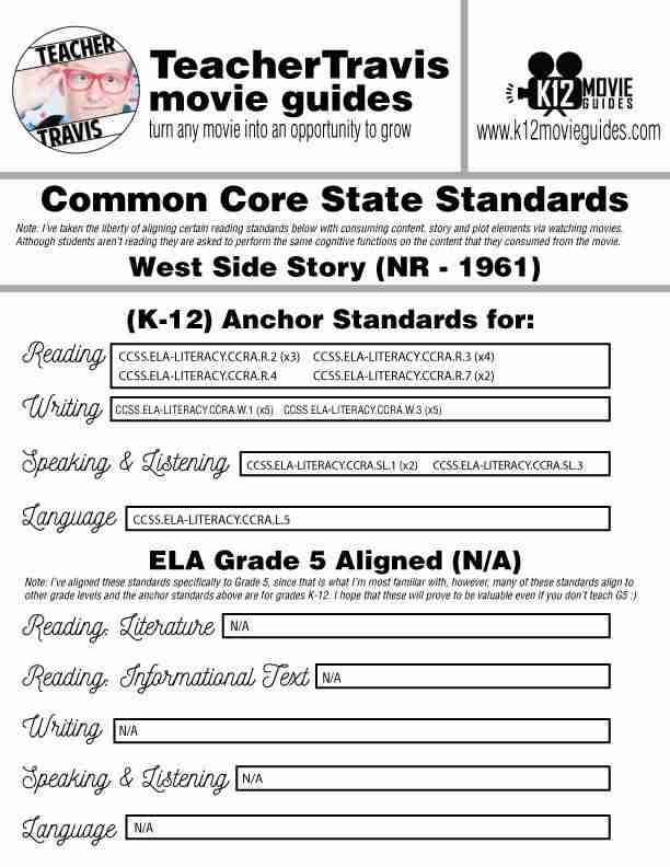 West Side Story Movie Guide | Questions | Worksheet (NR - 1961) CCSS Alignment