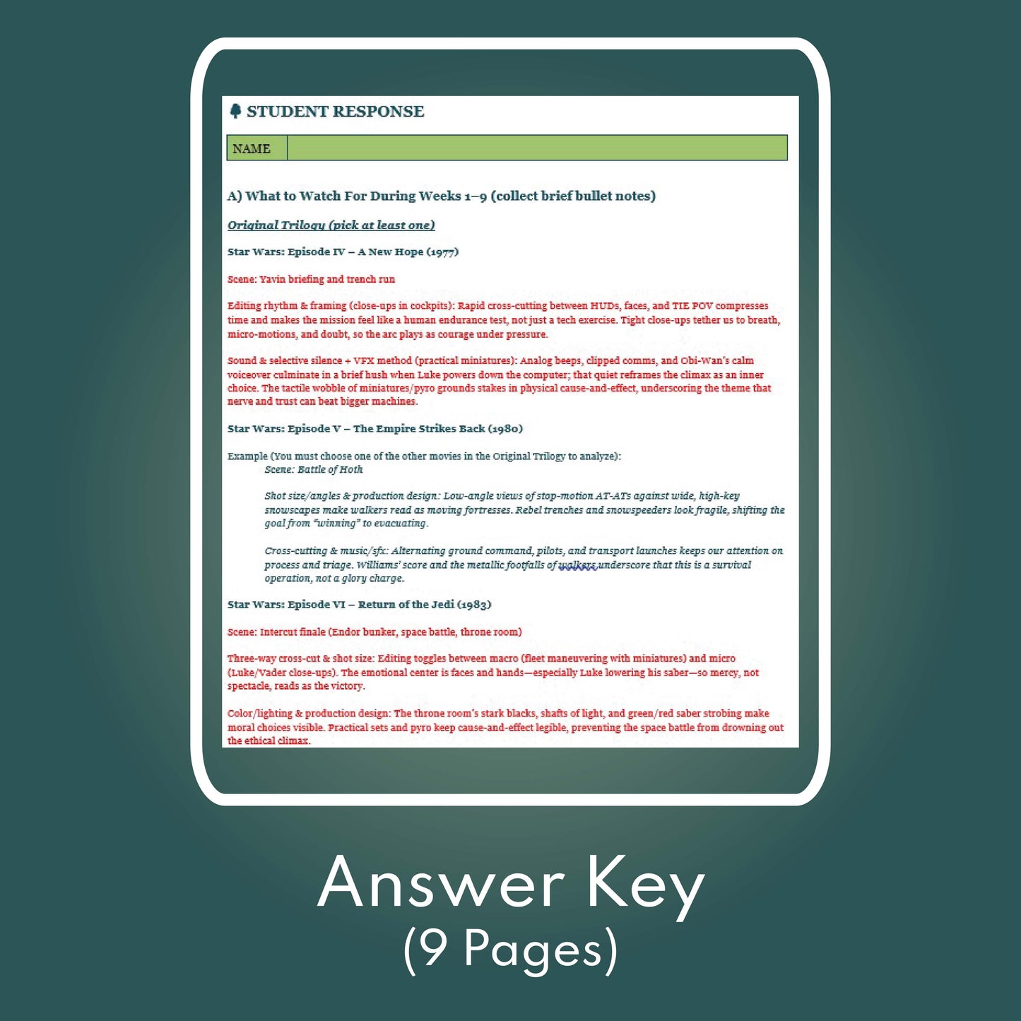 Star Wars Saga Assessment | Hero's Journey & Cinematography Focus (9 Weeks for Grades 9-12)