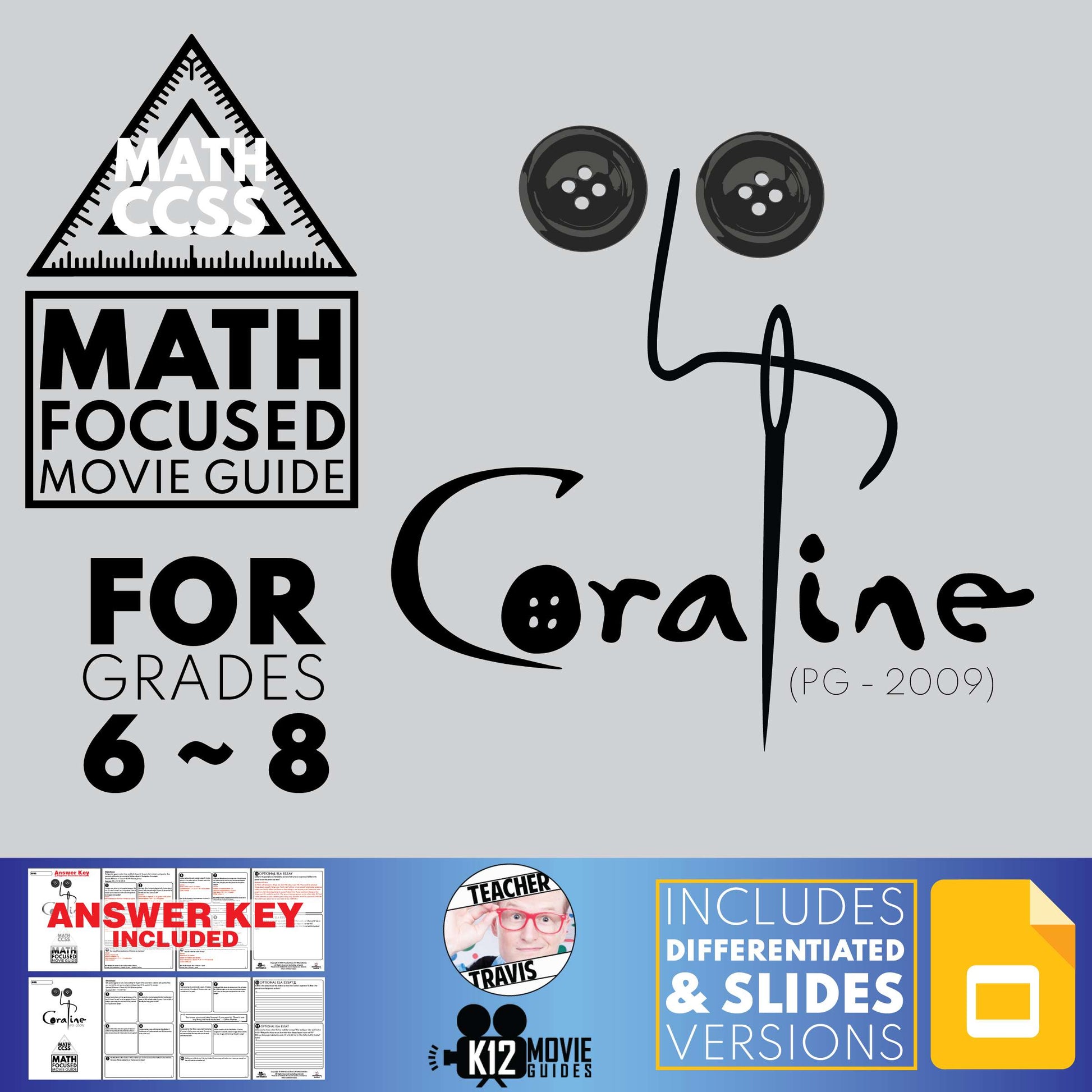 Coraline Math Movie Guide Questions (G6 to 8) Cover