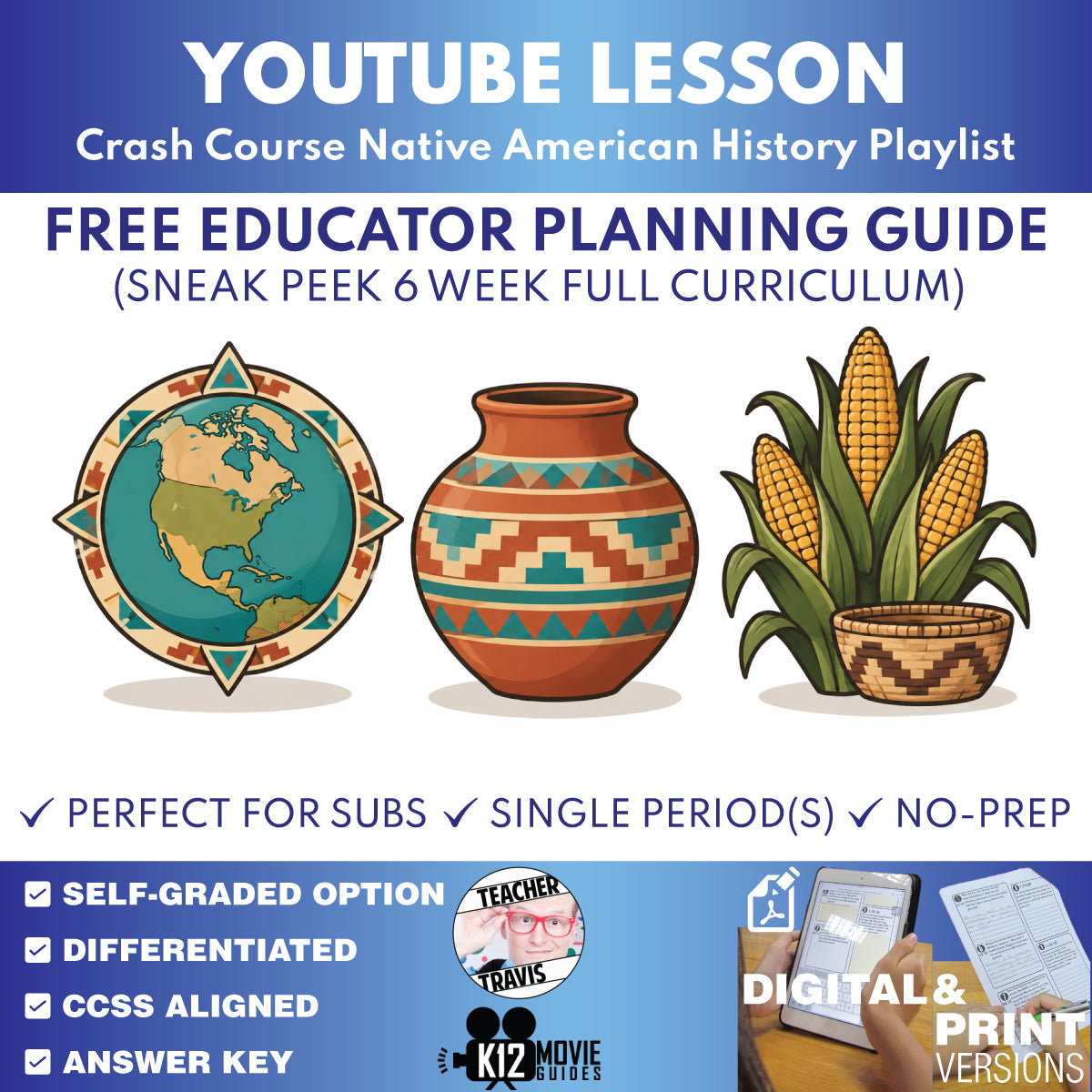 Free Crash Course Native American History Educator Planning Guide cover for Grades 9–12