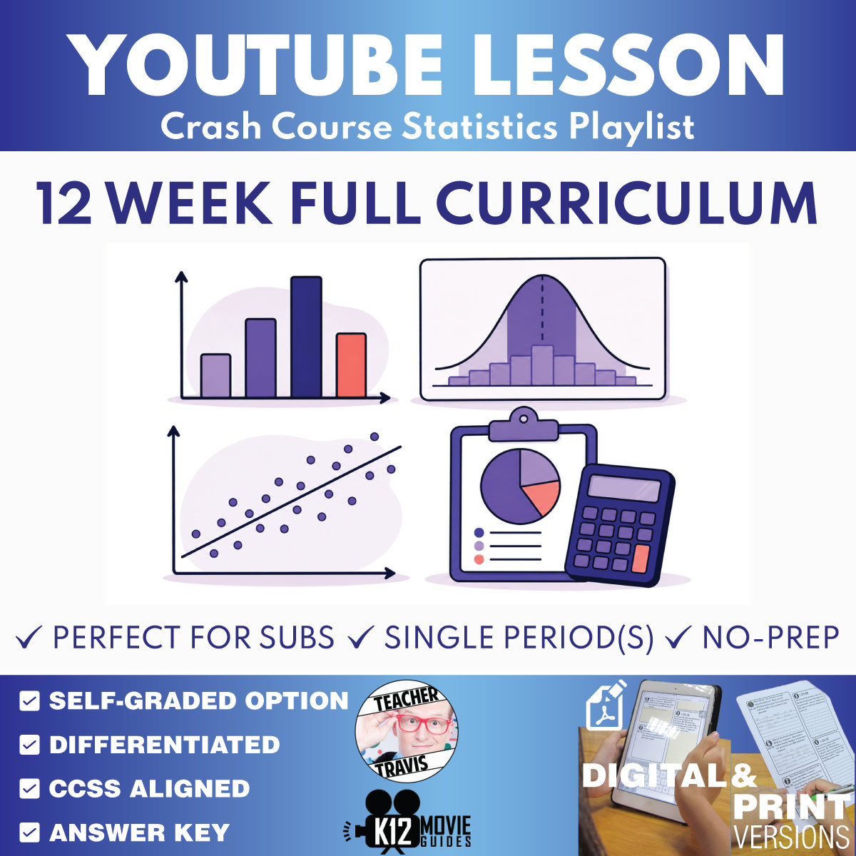 Crash Course Statistics complete 12-week curriculum bundle cover for grades 9–12