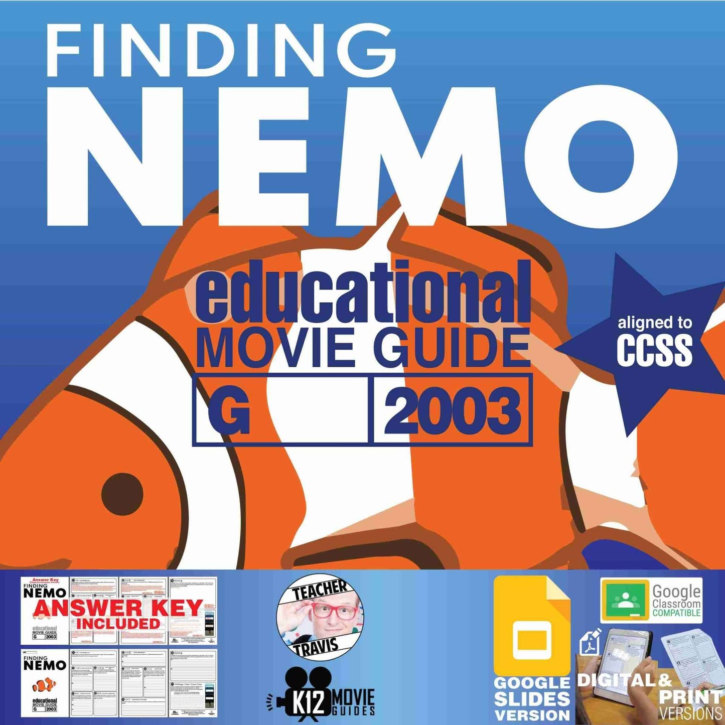 Finding Nemo Movie Guide | Worksheet | Questions | Google Slides (G - 2003) Cover