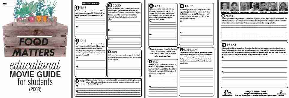 Food Matters Movie Guide | Questions | Worksheet (2008)