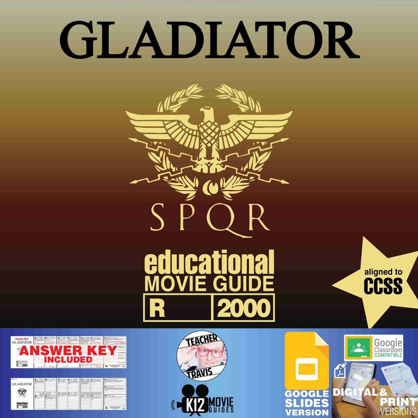 Gladiator Movie Guide | Worksheet | Google Slides (R - 2000) | Cover