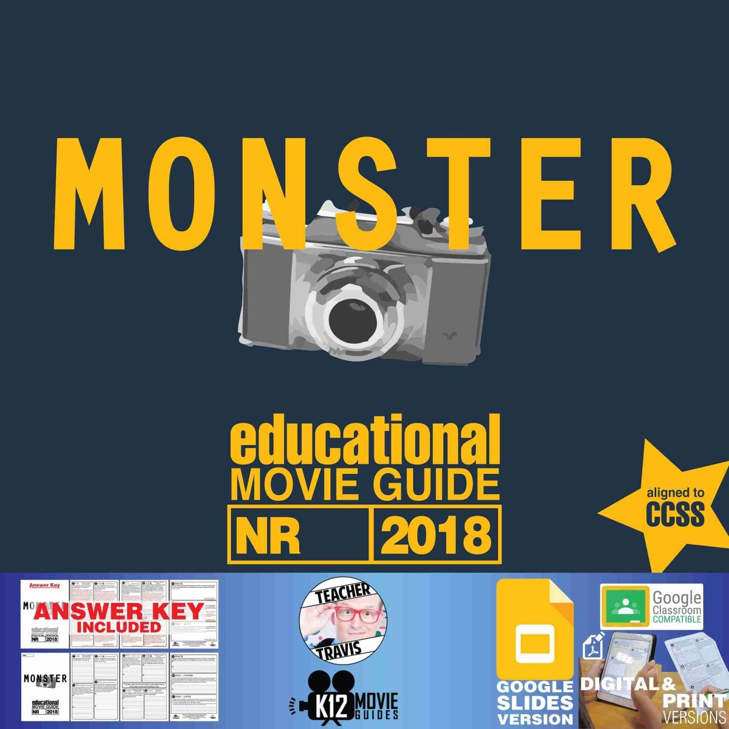 Monster Movie Guide | Worksheet | Questions | Google Slides (NR - 2018) Cover