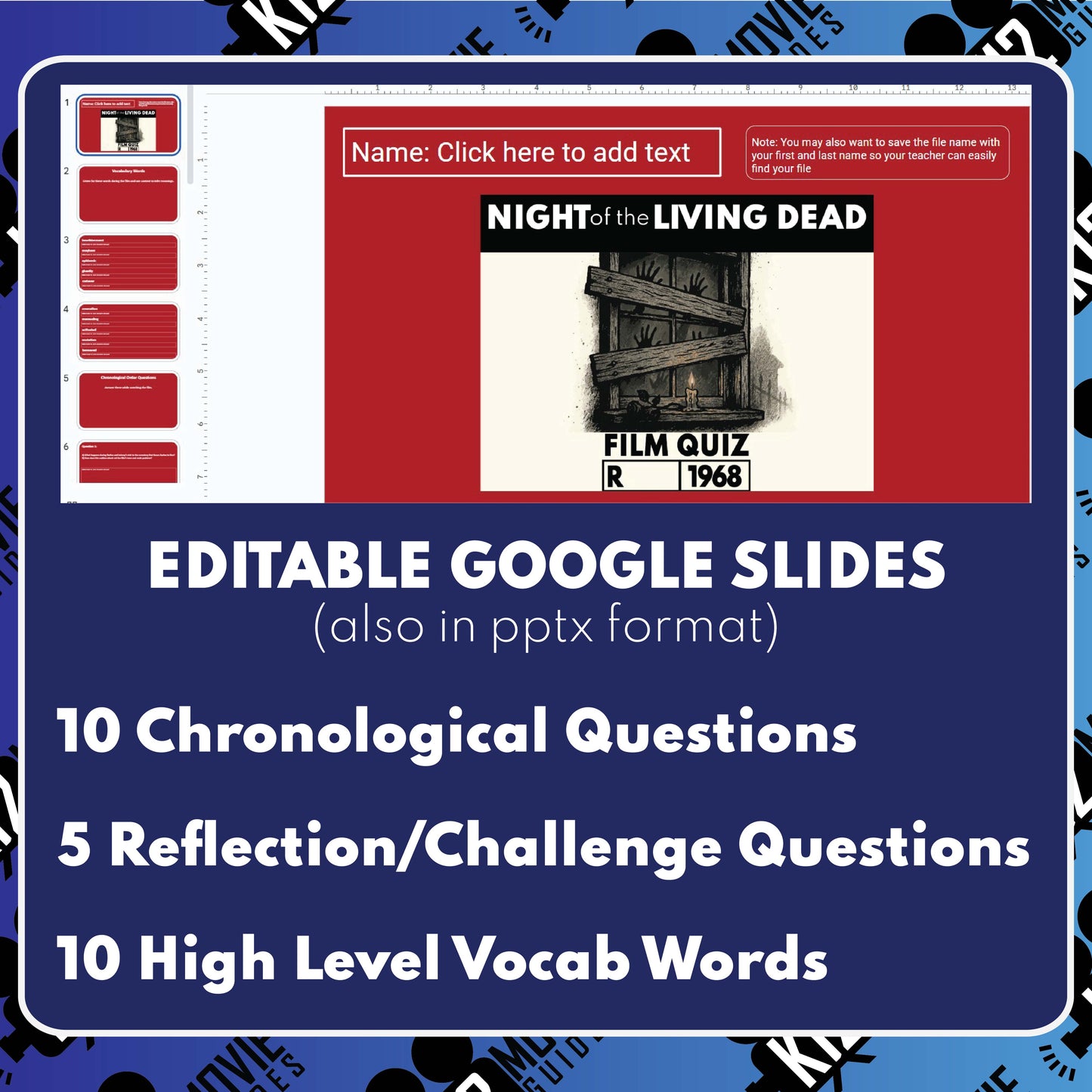 Night of the Living Dead (R - 1968) - Film Quiz for Grades 9 - 12