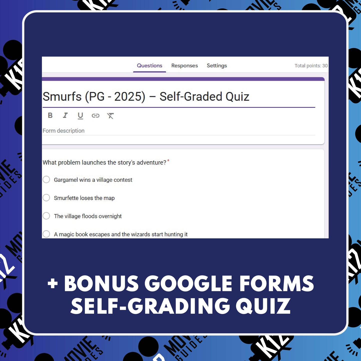 Smurfs Film Quiz (PG - 2025) Movie Guide & Worksheet for Grades 3 to 5