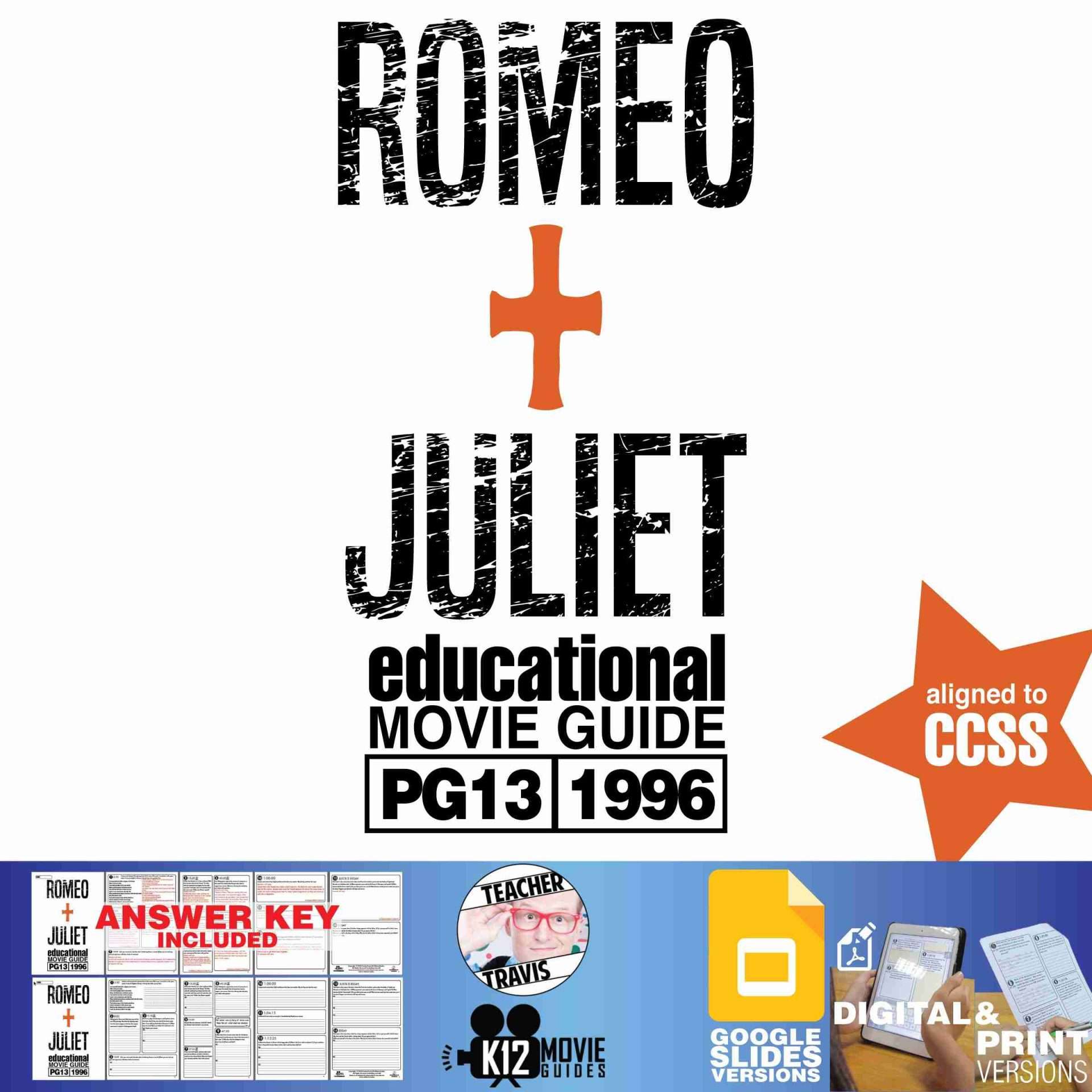 Romeo + Juliet Movie Guide | Questions | Worksheet | Google Slides (PG13 - 1996) Cover