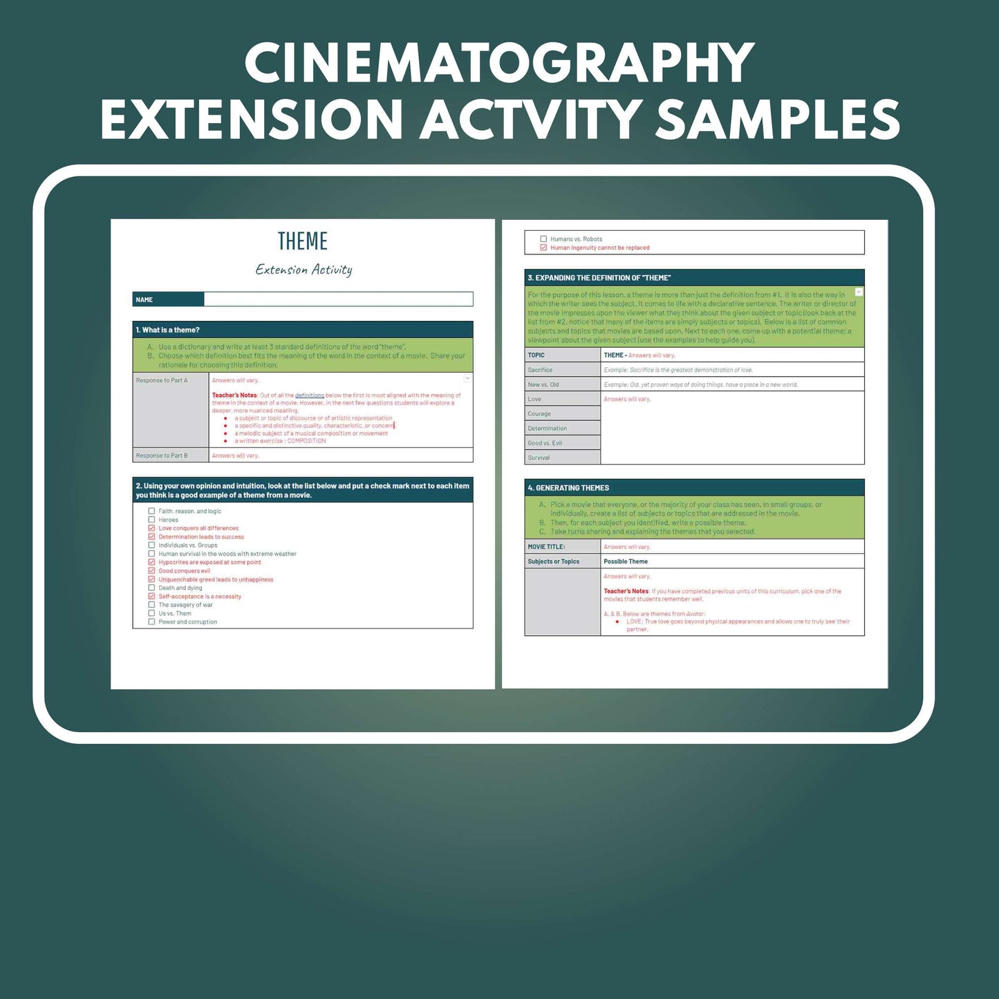Film as Literature & Cinematic Arts - Extension Activity