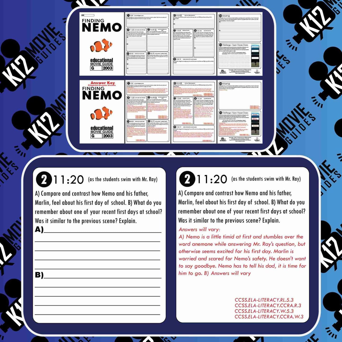 Finding Nemo Movie Guide | Worksheet | Questions | Google Slides (G - 2003) Sample