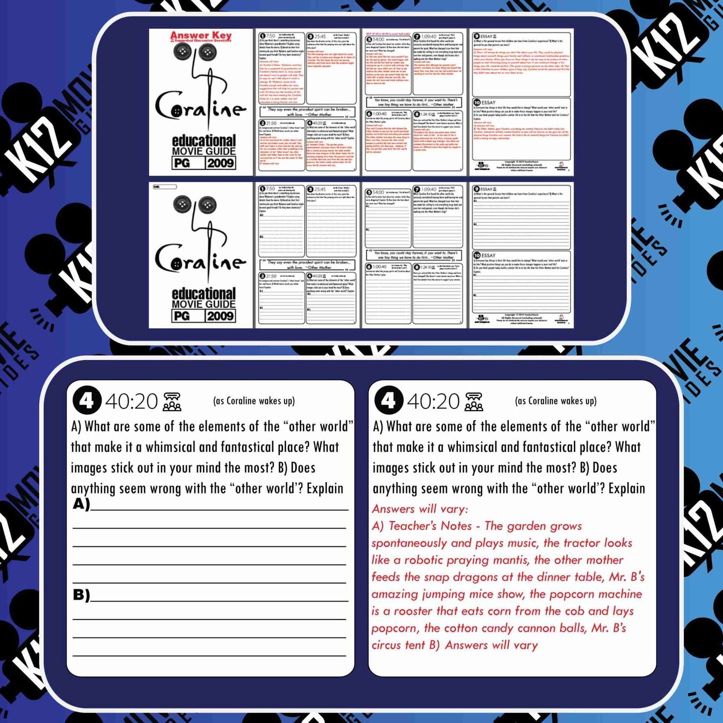 Coraline Movie Guide | Questions | Worksheet (PG - 2019) Free Sample Questions
