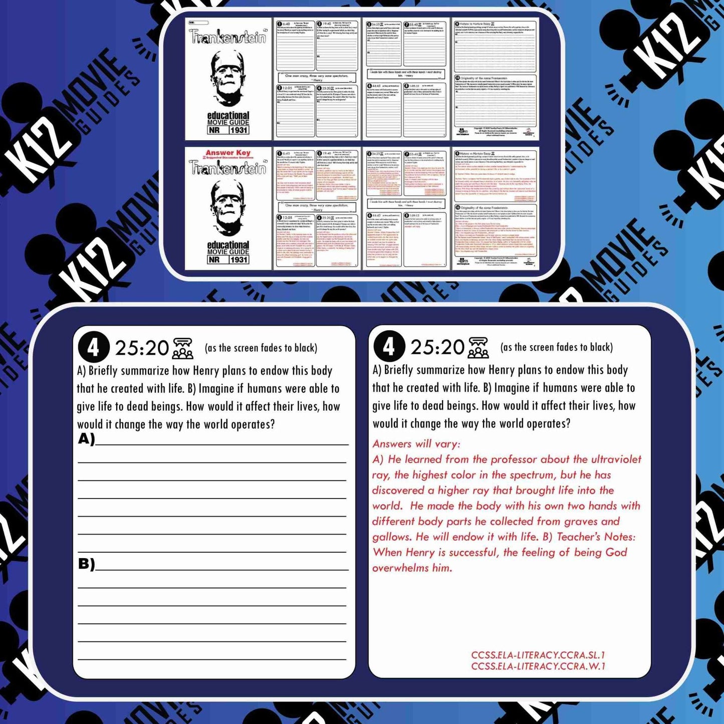 Free Halloween Activity Frankenstein (1931) Movie Guide | Questions | Worksheet