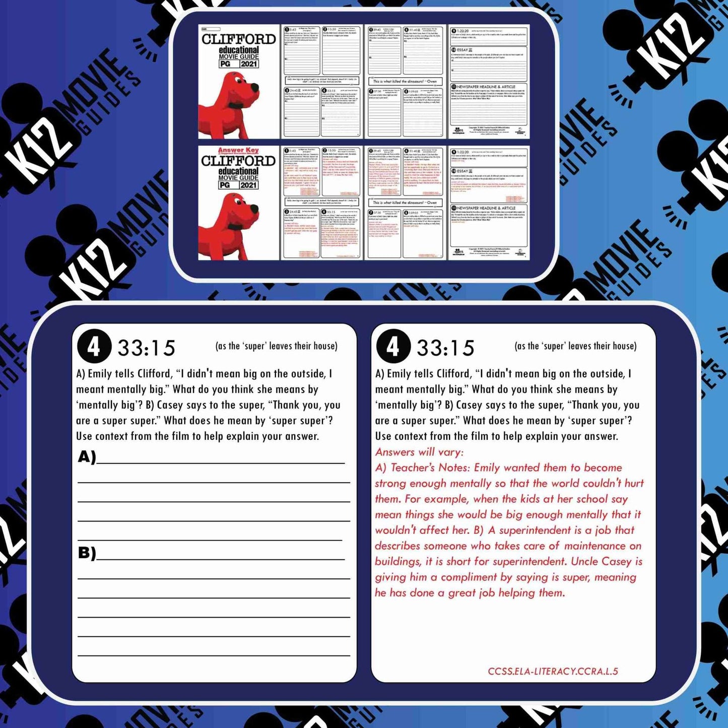 Clifford Movie Guide | Worksheet | Questions | Google Slides (PG - 2021) Sample