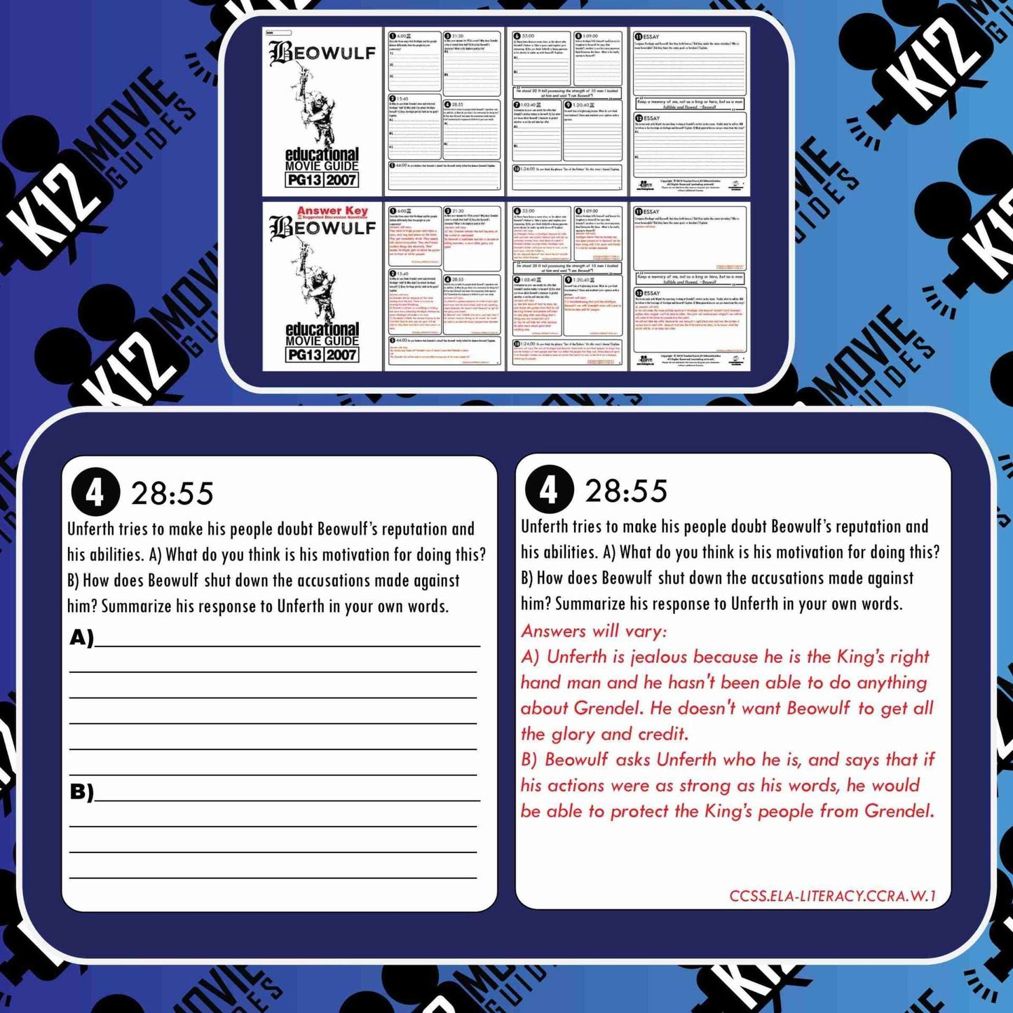 Beowulf Movie Guide | Questions | Worksheet | Google Form (PG13 - 2007) Free Sample