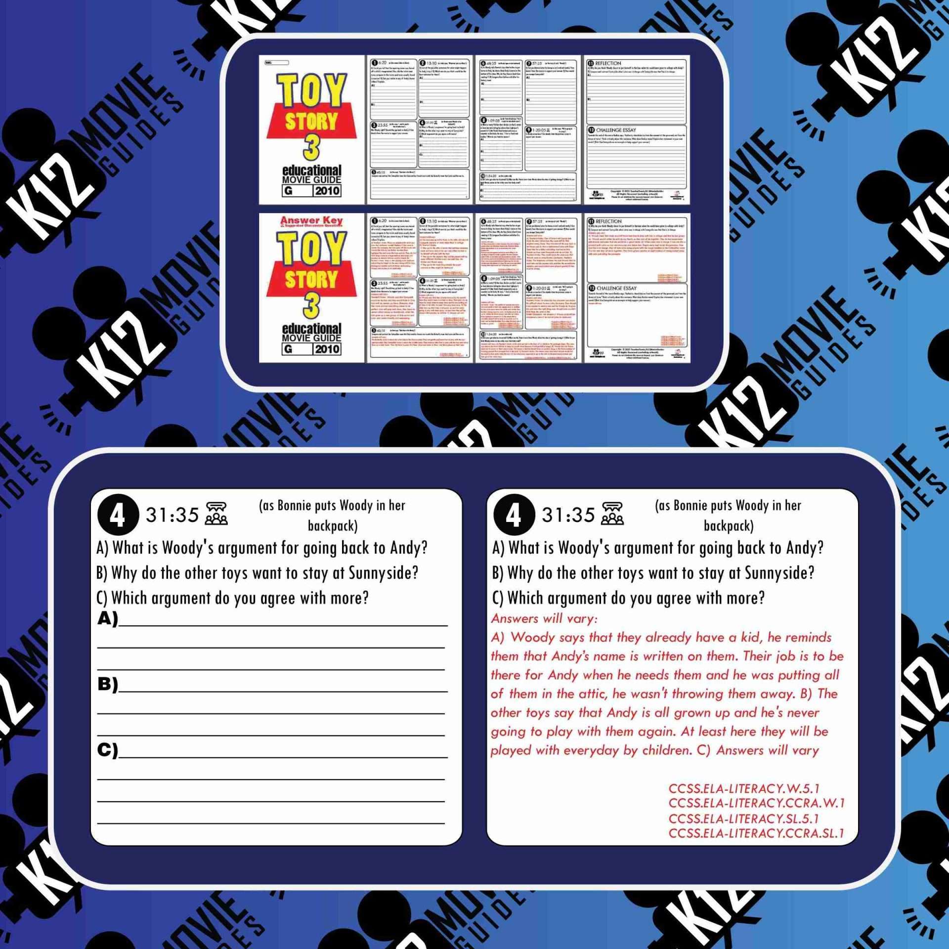 Toy Story 3 Movie Guide | Worksheet | Questions | Google Classroom (G - 2010) Sample