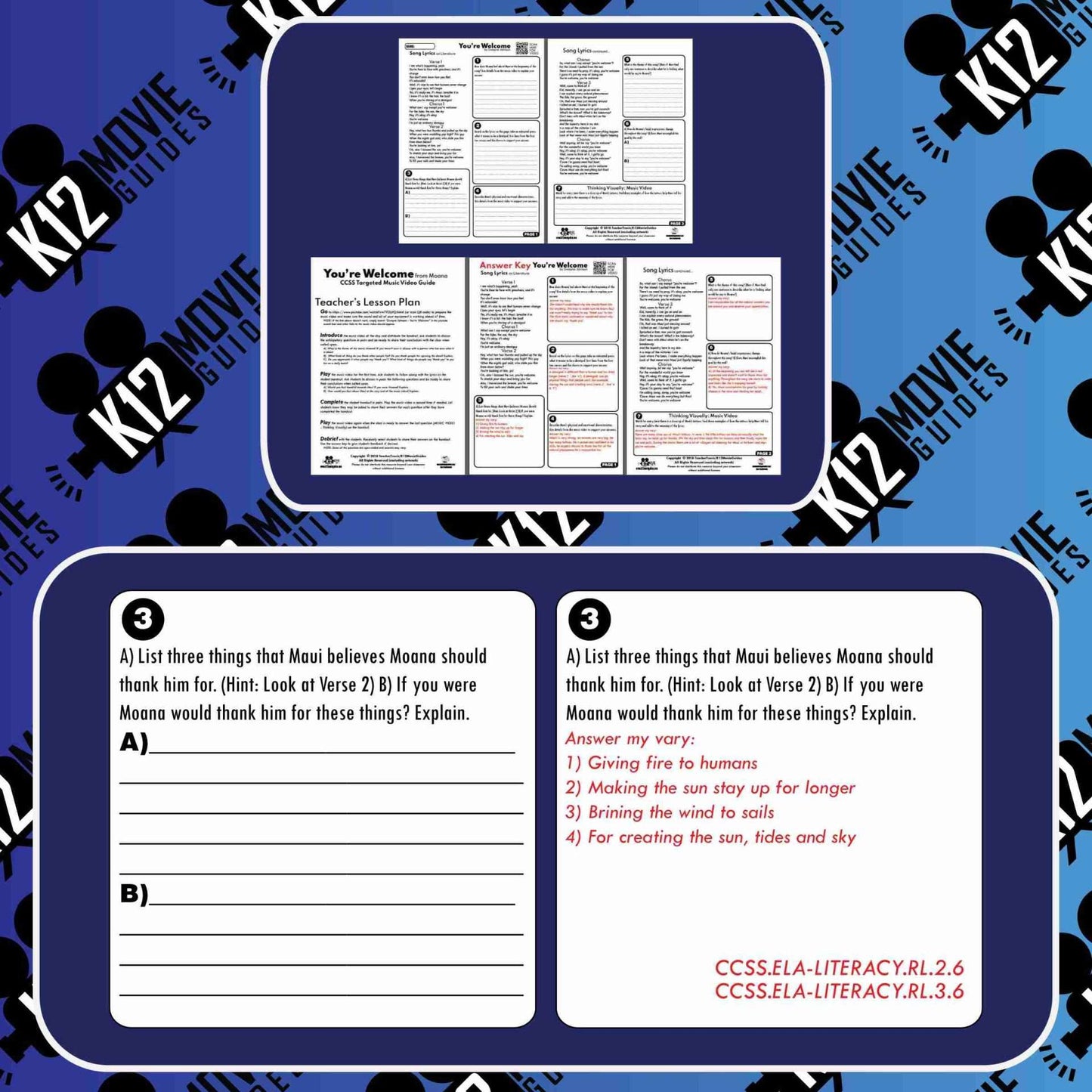 Teach CCSS with Moana's Song You're Welcome | Reading Literature | Theme | Sample