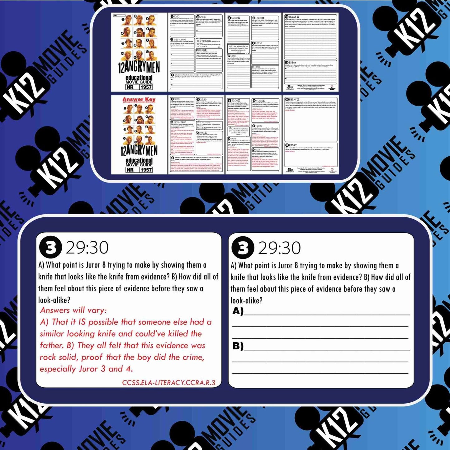 12 Angry Men Movie Guide | Questions | Worksheet (NR - 1957) Free Samples