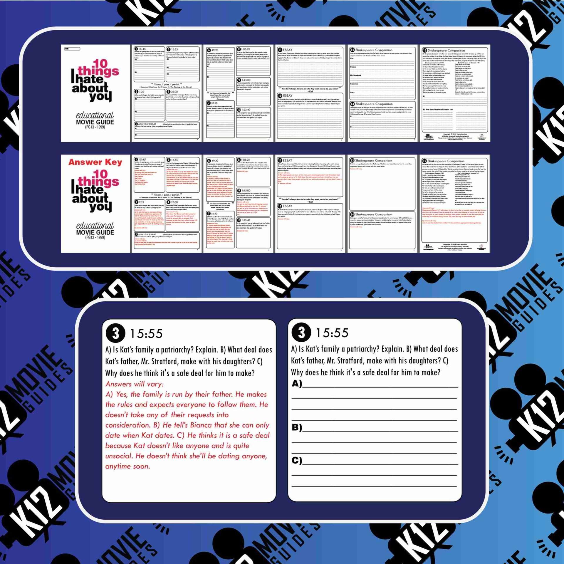 10 Things I Hate About You Movie Guide | Questions | Worksheet (PG13 - 1999) Sample