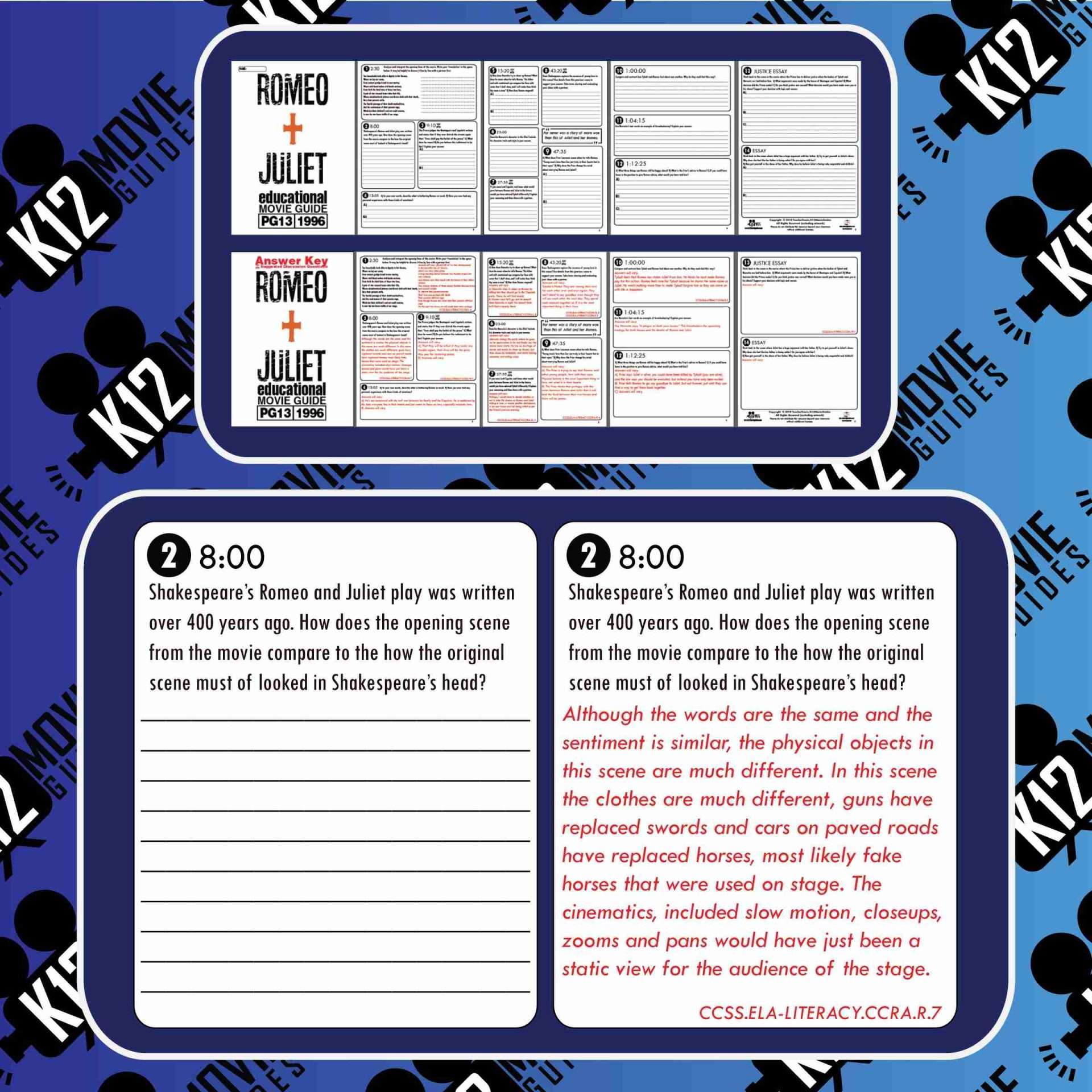 Romeo + Juliet Movie Guide | Questions | Worksheet (PG13 - 1996) Free Sample