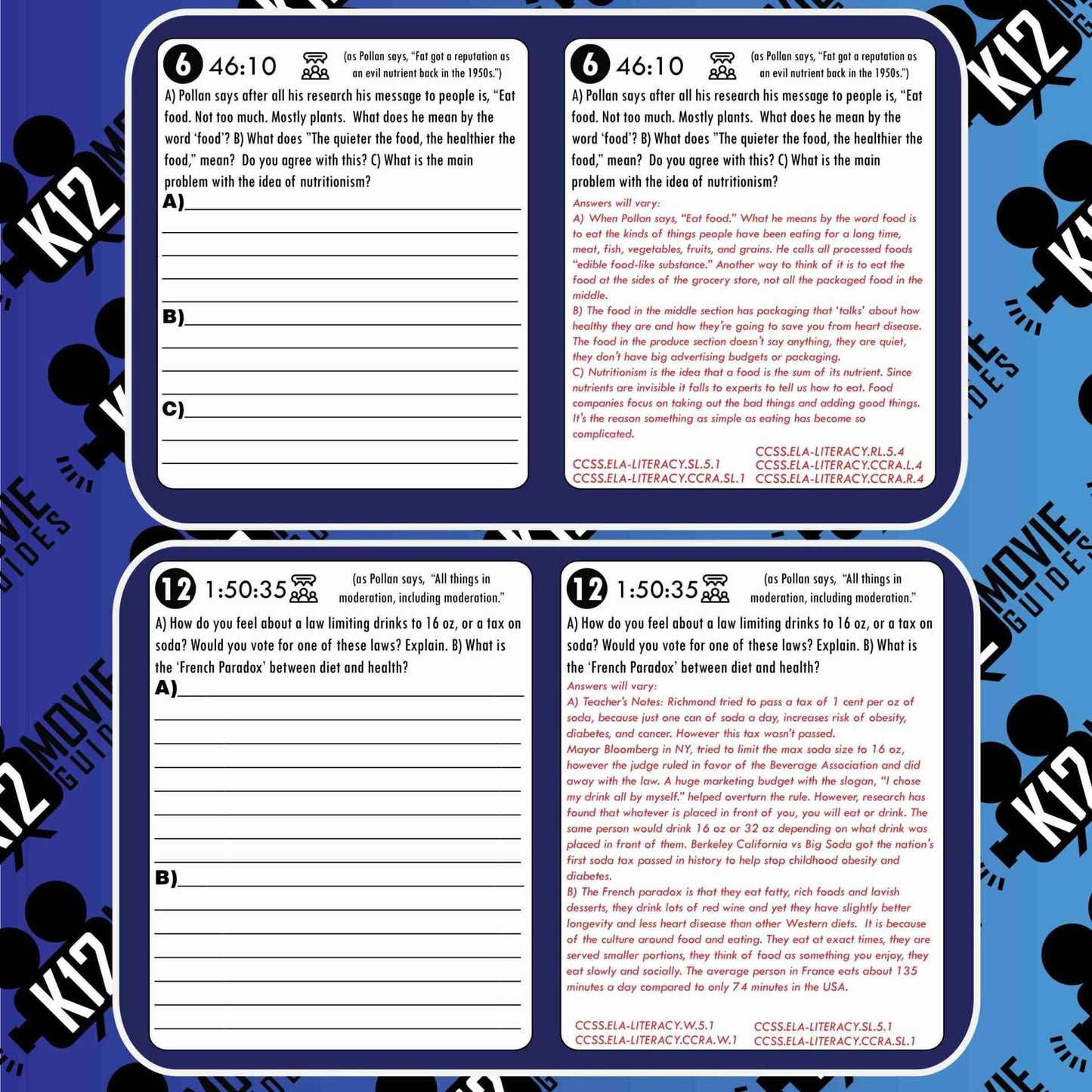 In Defense of Food Documentary Movie Guide | Worksheet | Questions (TV - 2015) Sample