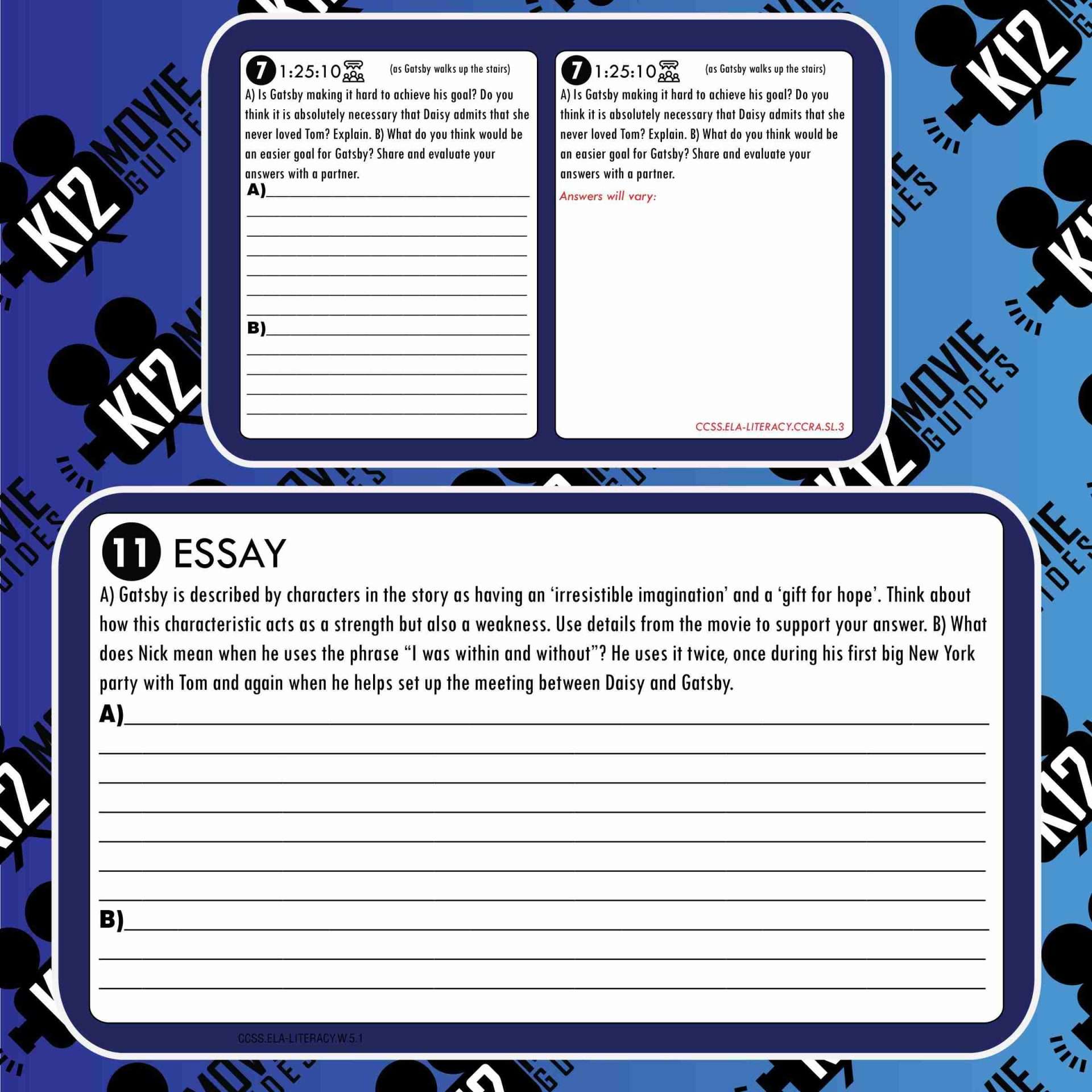 The Great Gatsby Movie Guide | Questions | Worksheet (PG13 - 2013) Free Sample