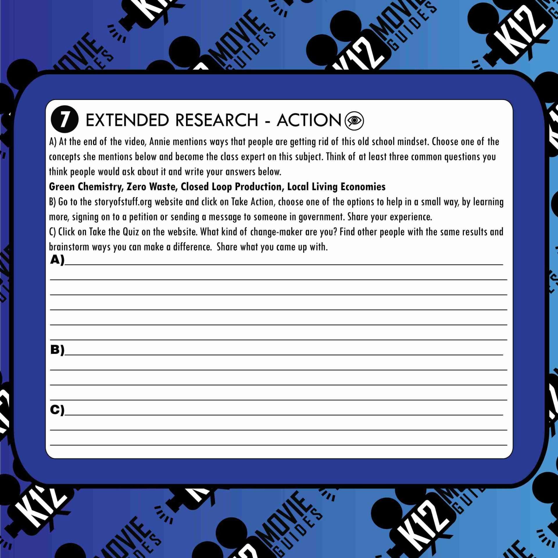 The Story of Stuff Video Guide | Worksheet | Questions (NR - 2009) Sample