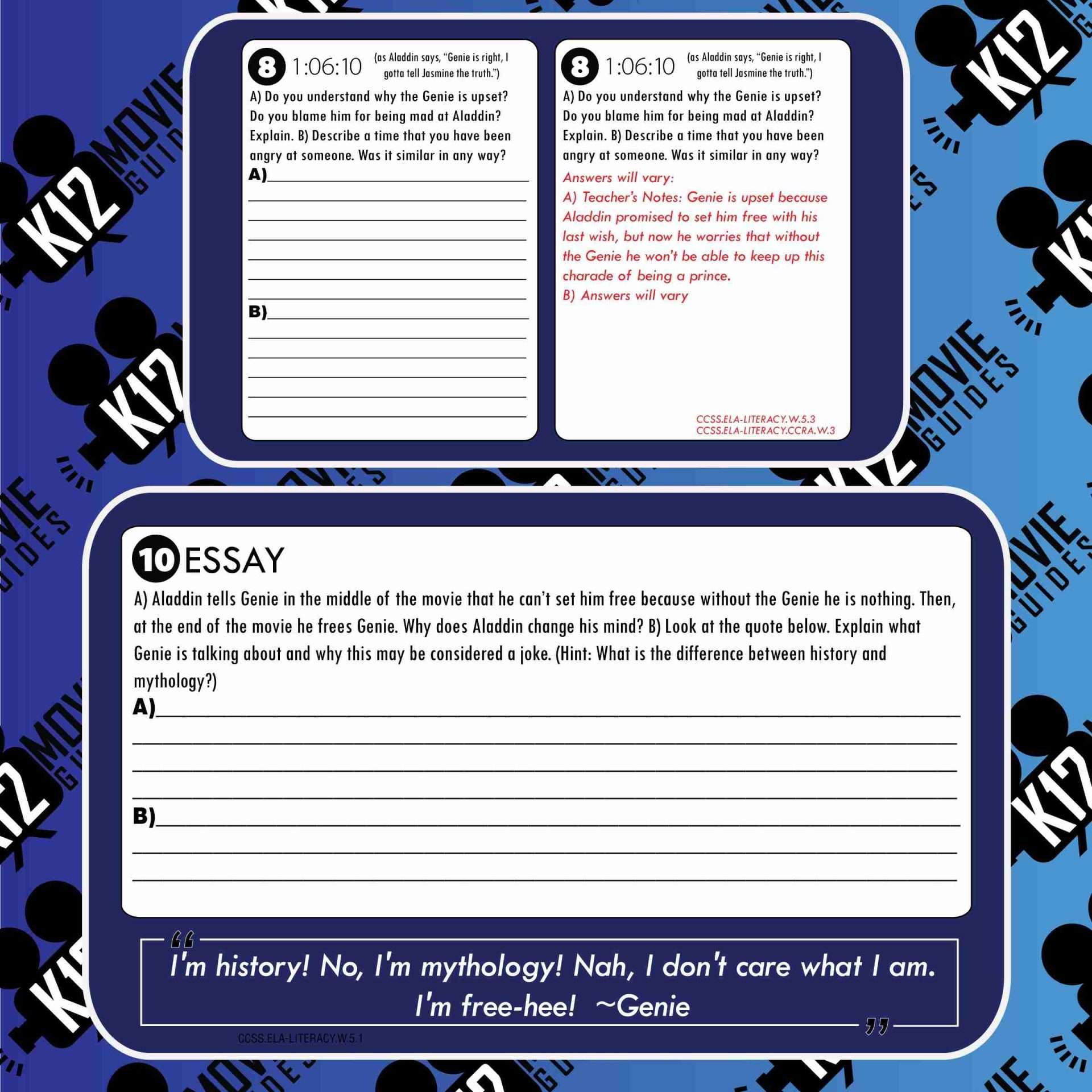 Aladdin Movie Guide | Questions | Worksheet (G - 1992) Free Question