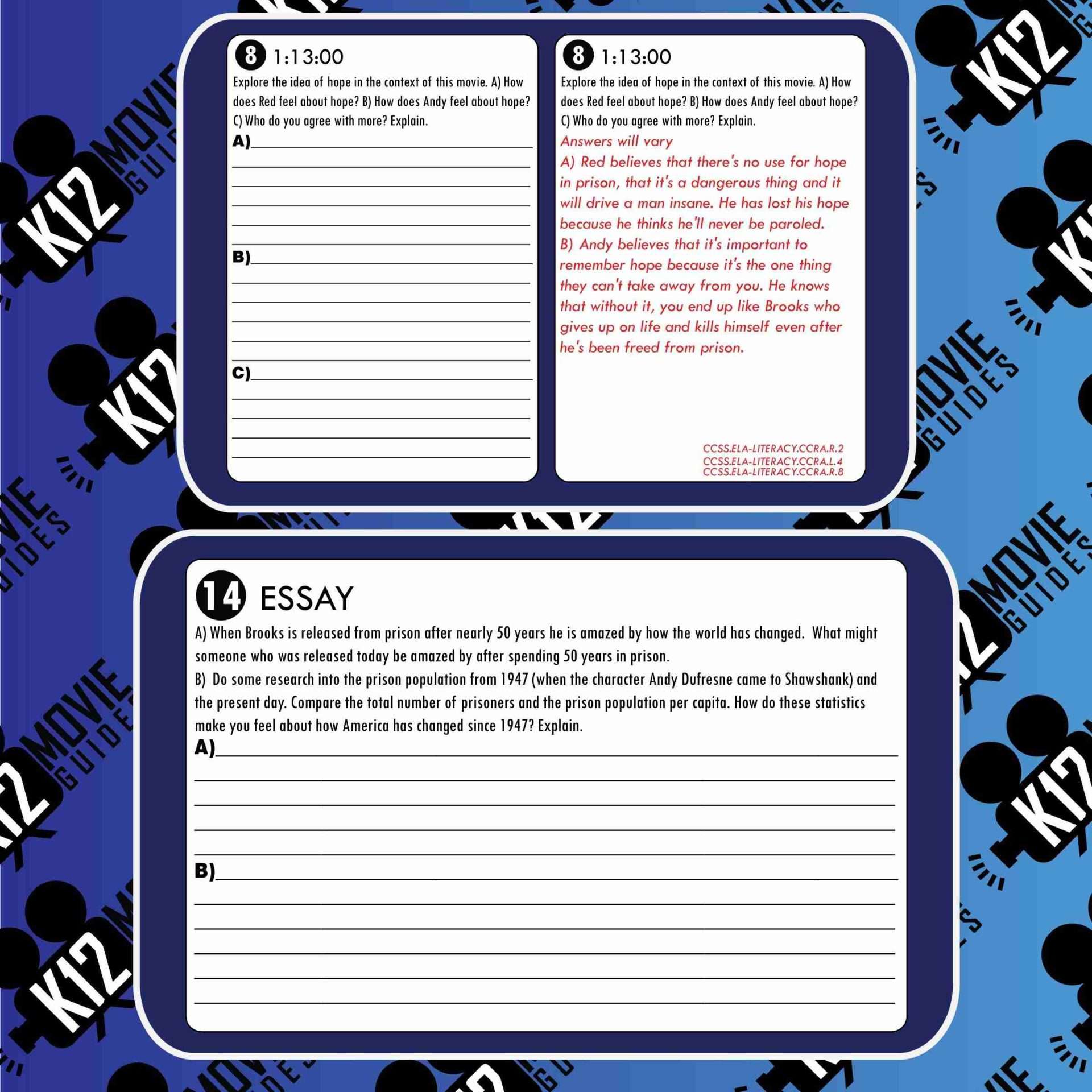 The Shawshank Redemption Movie Guide | Questions | Worksheet (R - 1994) Sample