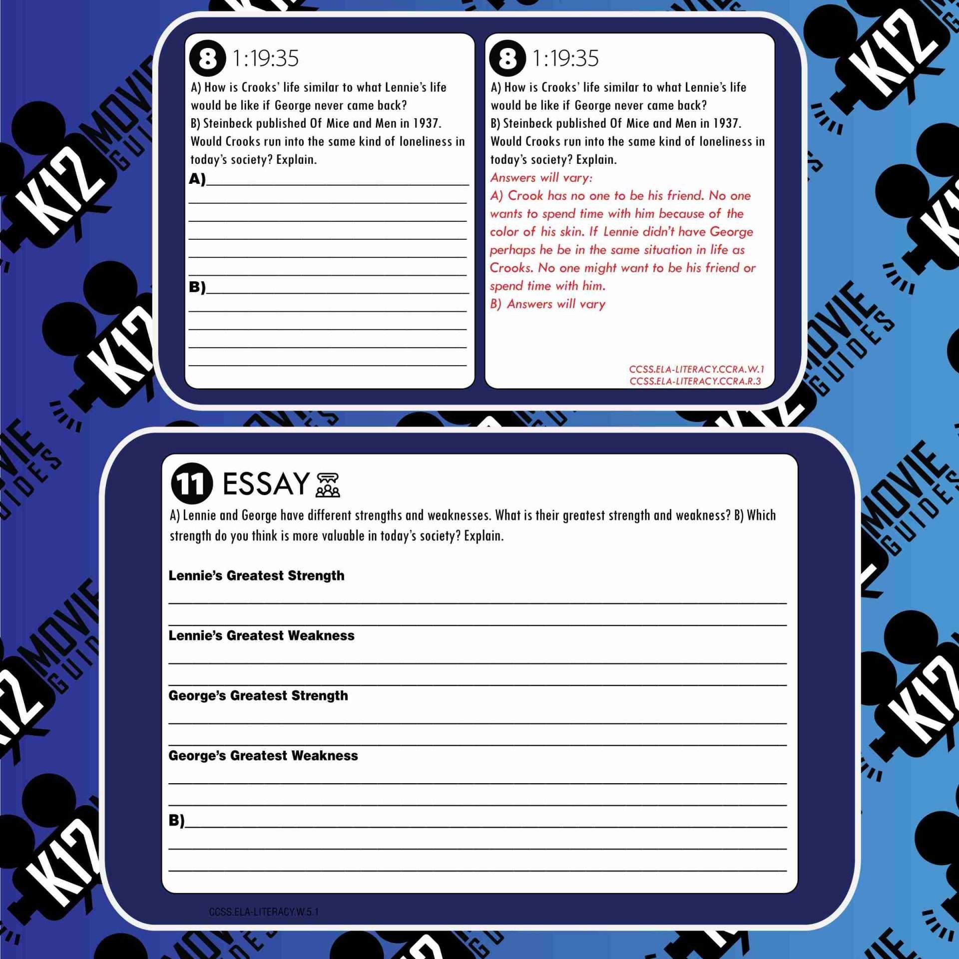 Of Mice and Men Movie Guide | Questions | Worksheet | Google Forms (PG13 - 1992) Free Sample