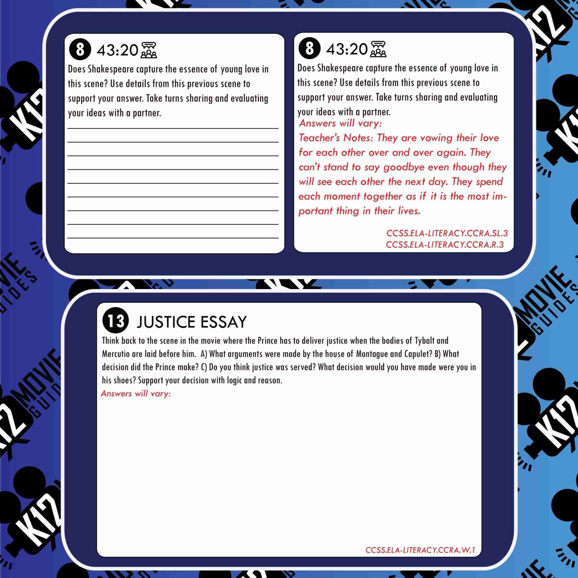 Romeo + Juliet Movie Guide | Questions | Worksheet (PG13 - 1996) Free Sample