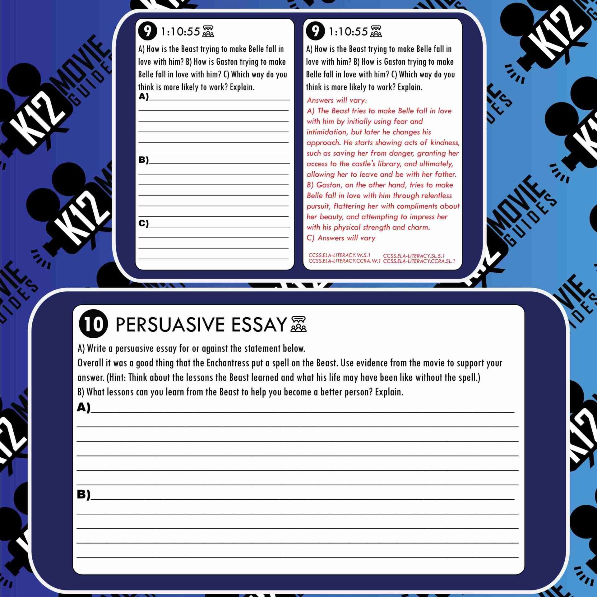 Movie Guide made for Beauty and the Beast | Worksheet | Questions (G - 1991) Sample