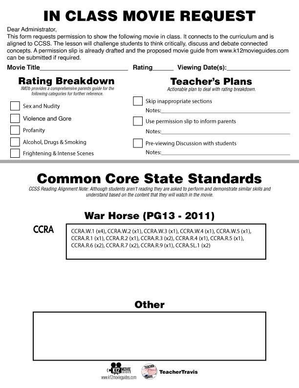 War Horse Movie Guide CCSS