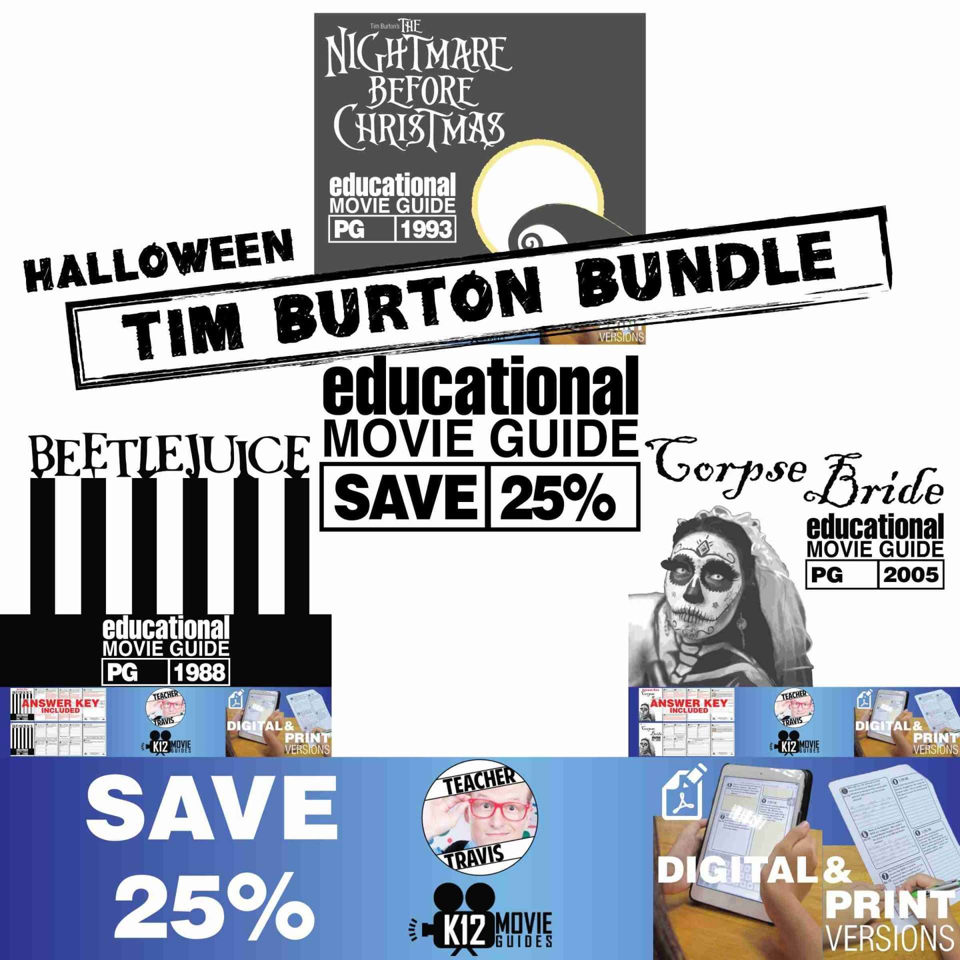 Halloween - Tim Burton - Movie Guide | Worksheet Bundle - SAVE OVER 25% Cover