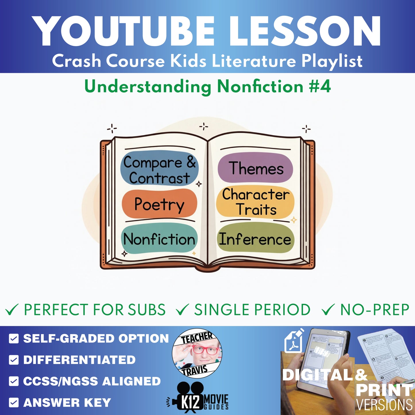Understanding Nonfiction | Crash Course Kids YouTube Video Lesson | No-Prep