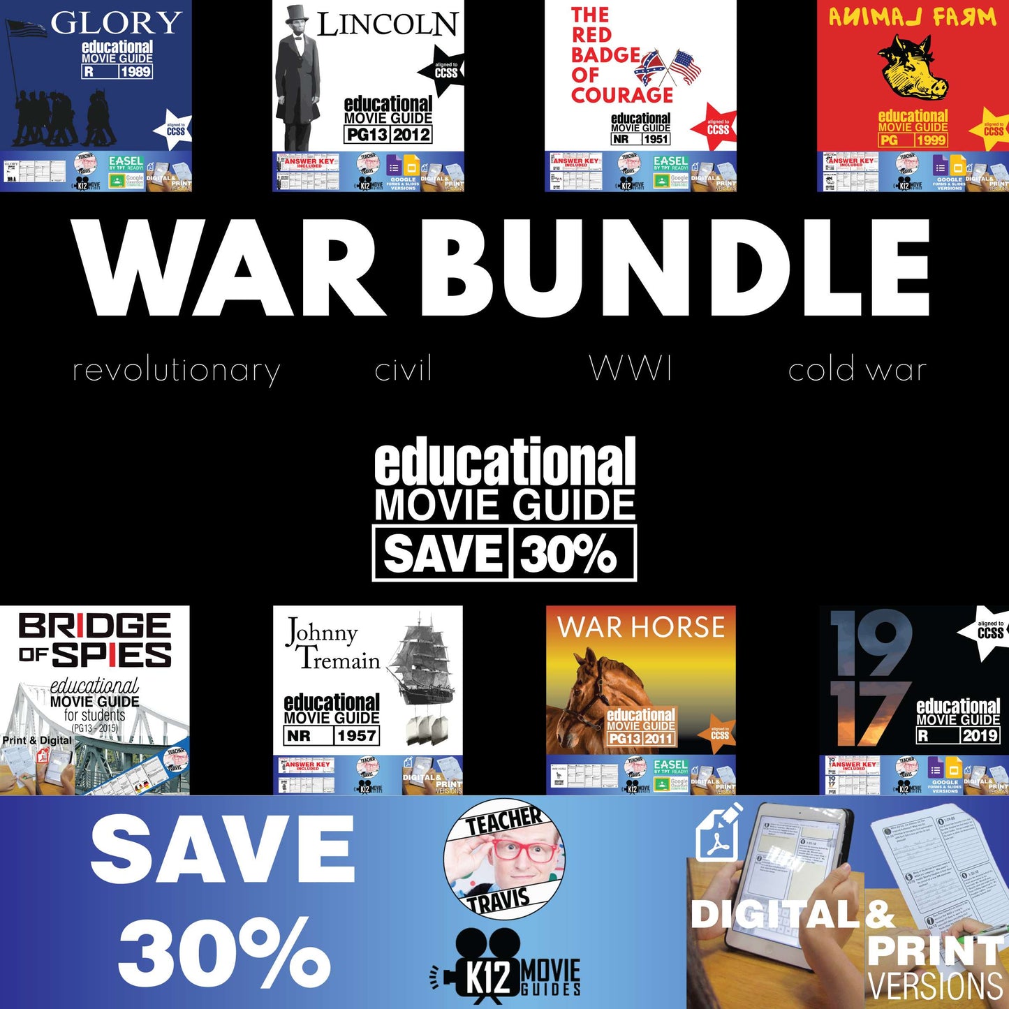 Top 8 War Movie Guide Bundle | Revolutionary War | Civil War | WWI, Cold War
