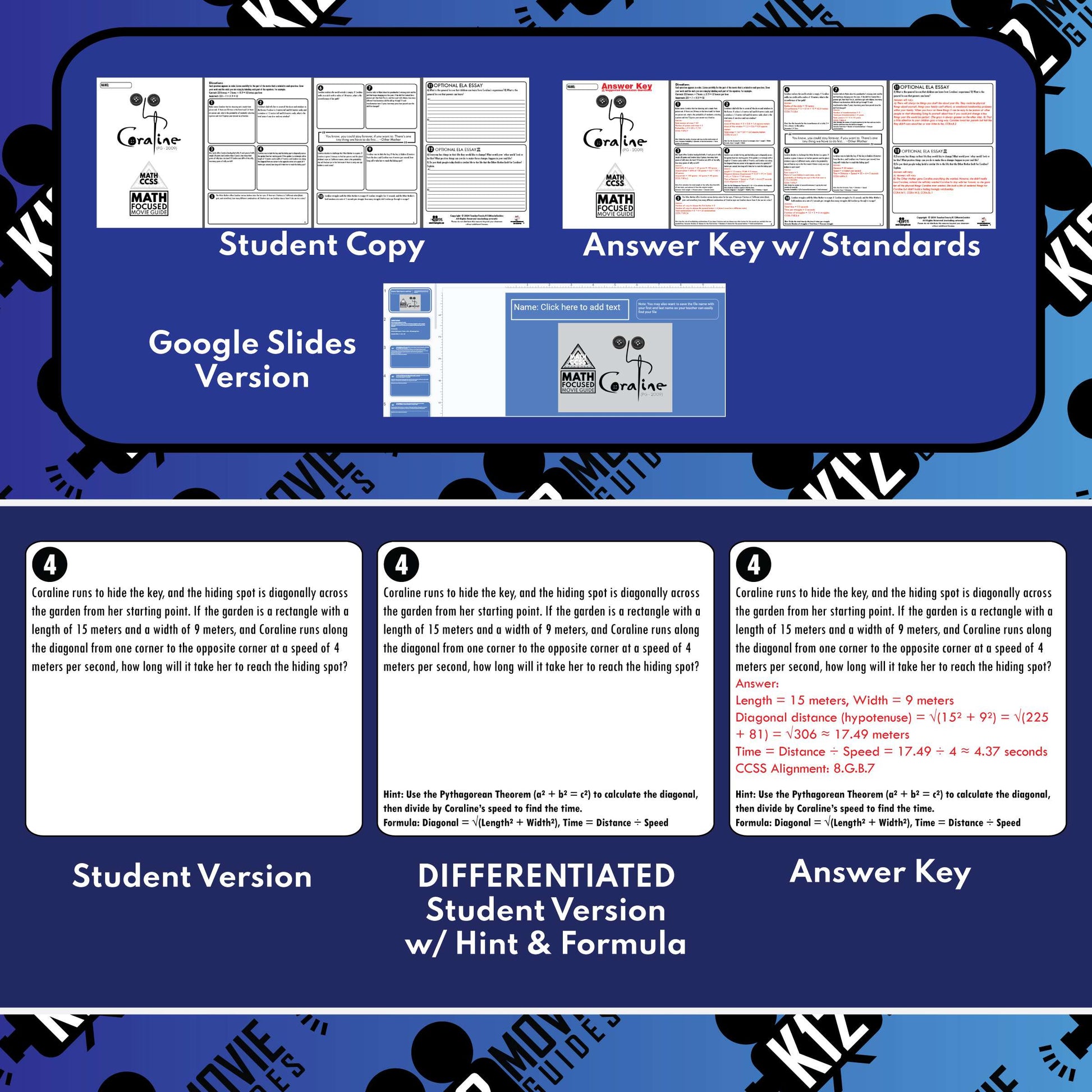 Coraline Math Movie Guide Questions (G6 to 8) Sample