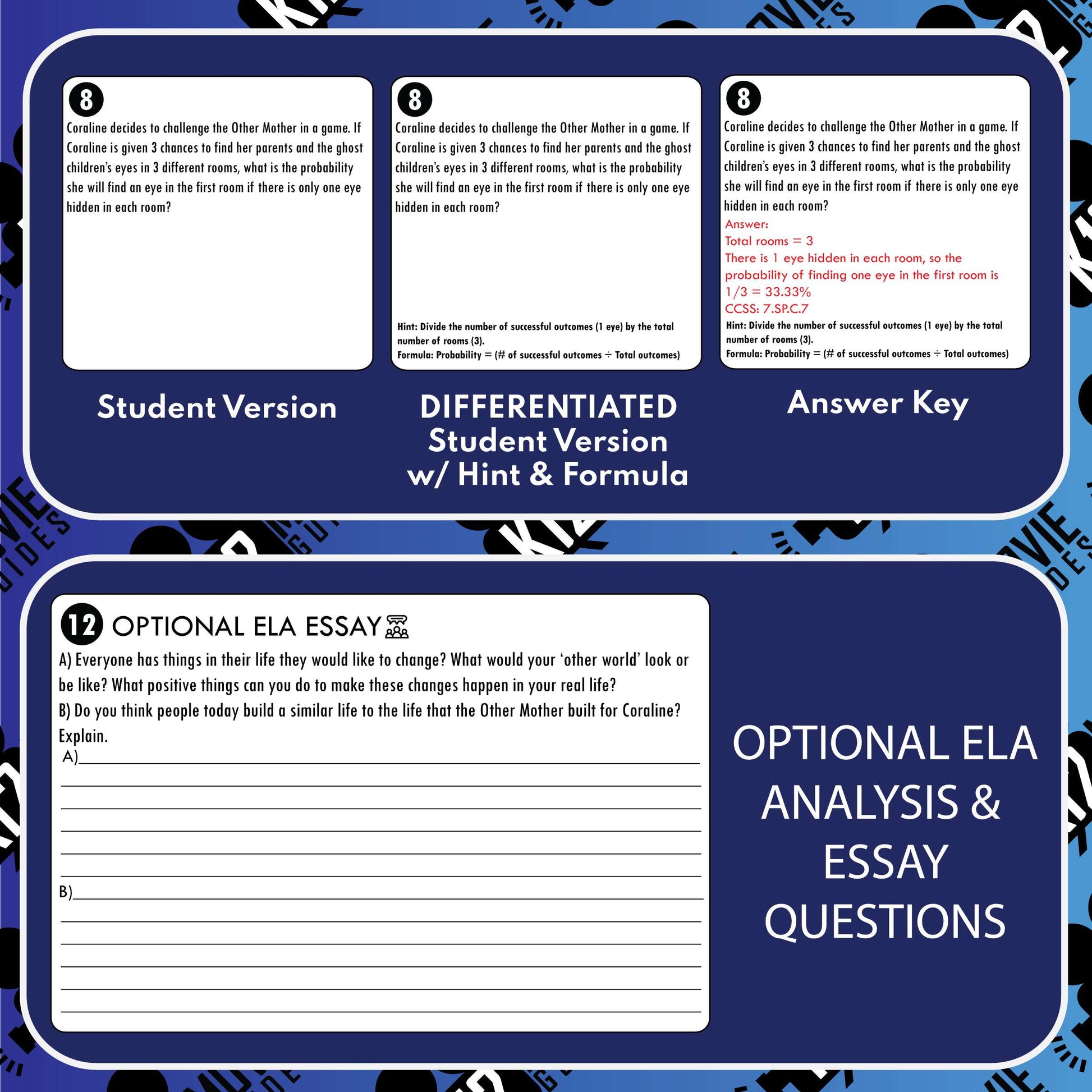 Coraline Math Movie Guide Questions (G6 to 8) Sample